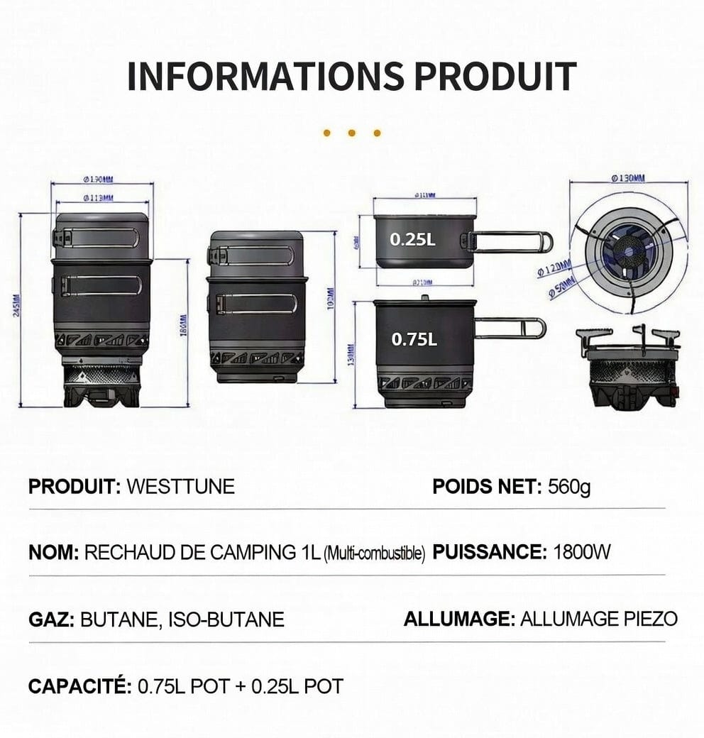 Mon Esprit Nature 1L Ensemble de cuisine de Camping