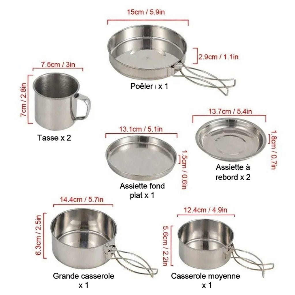 Mon Esprit Nature 8 Ensemble d'ustensiles de cuisine de Camping