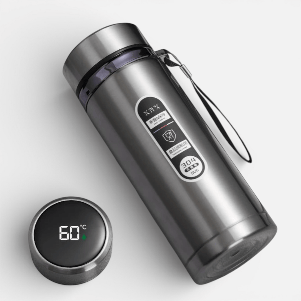 Mon Esprit Nature Argent / 1L Gourde isotherme avec affichage LED - NewTrail