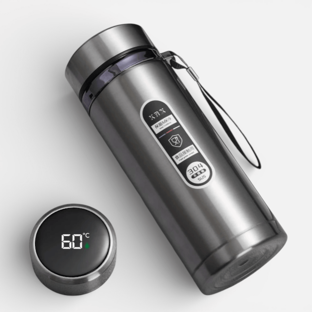 Mon Esprit Nature Argent / 1L Gourde isotherme avec affichage LED - NewTrail