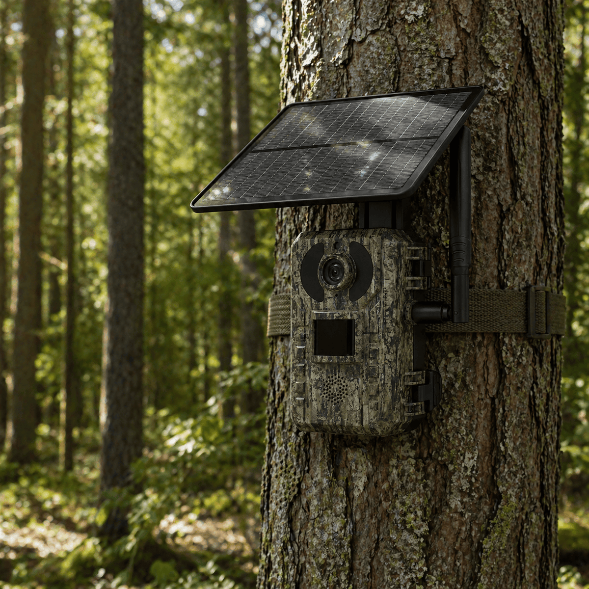 Mon Esprit Nature Camouflage Forêt foncé Caméra de surveillance cellulaire 4G avec énergie solaire - Himro