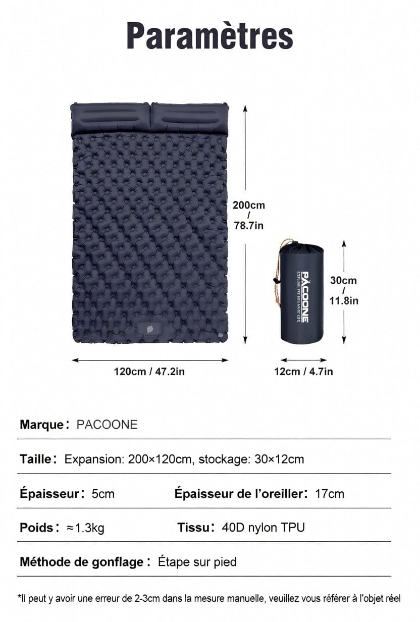 Mon Esprit Nature Matelas de camping double gonflable - Pacssup