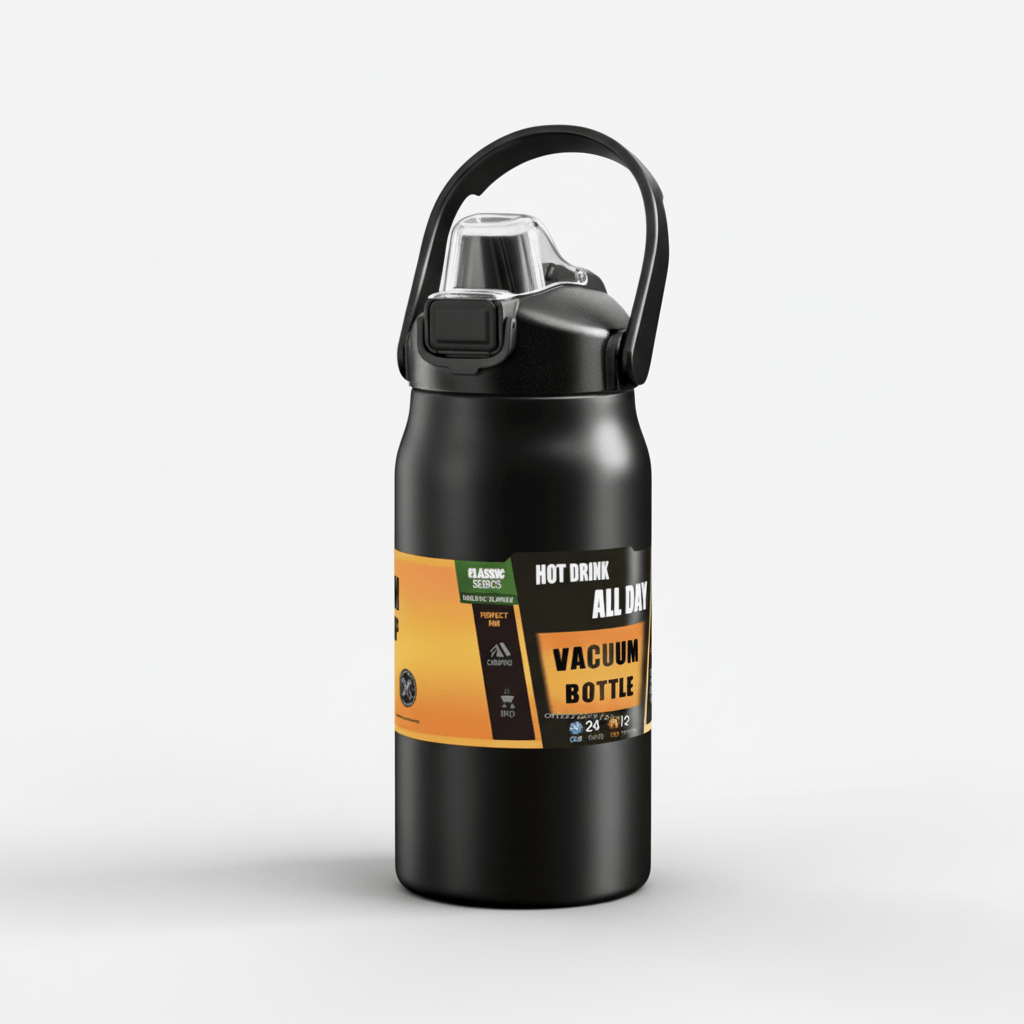 Mon Esprit Nature Noir / 1500ml Thermos en acier inoxydable avec paille - Telmo