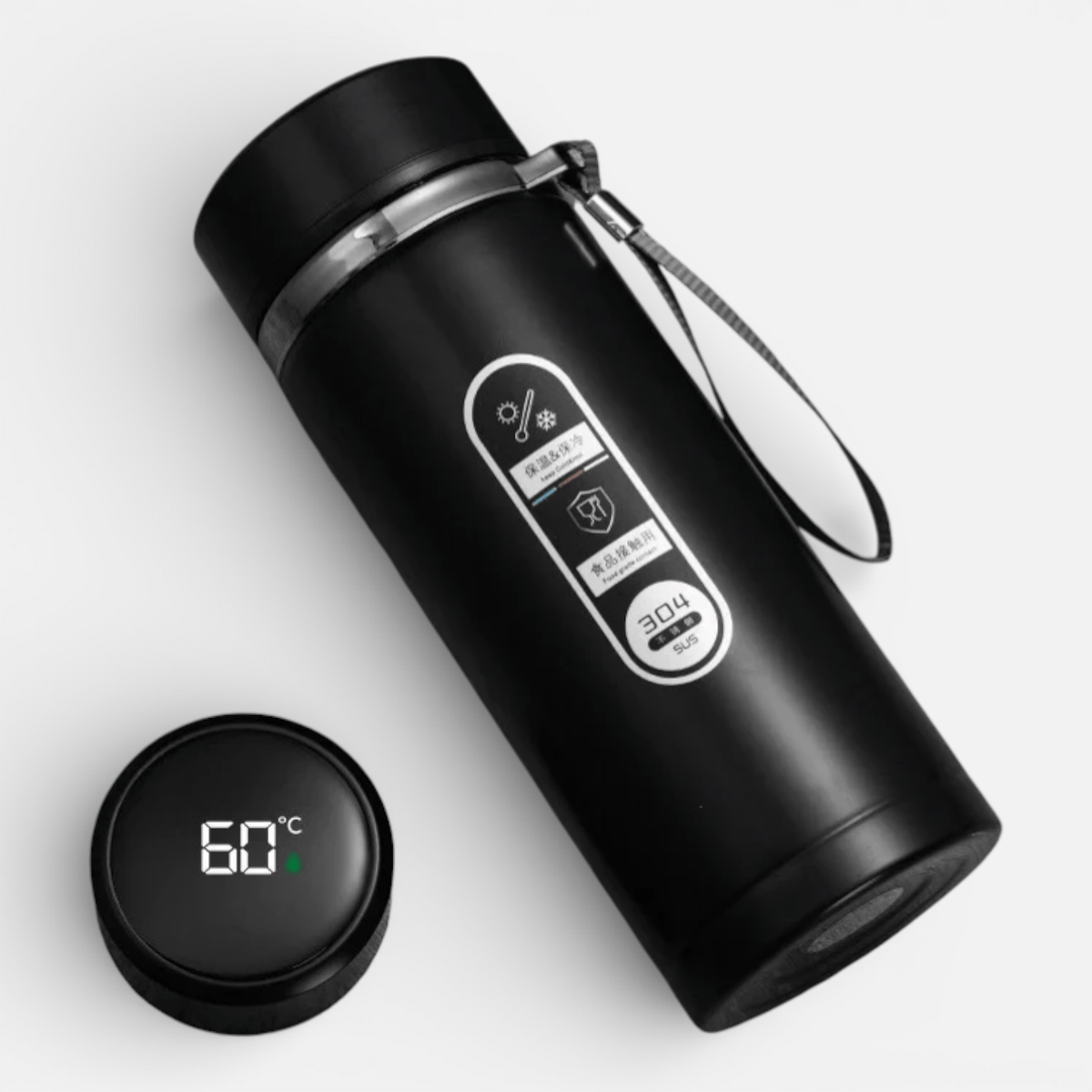 Mon Esprit Nature Noir / 1L Gourde isotherme avec affichage LED - NewTrail