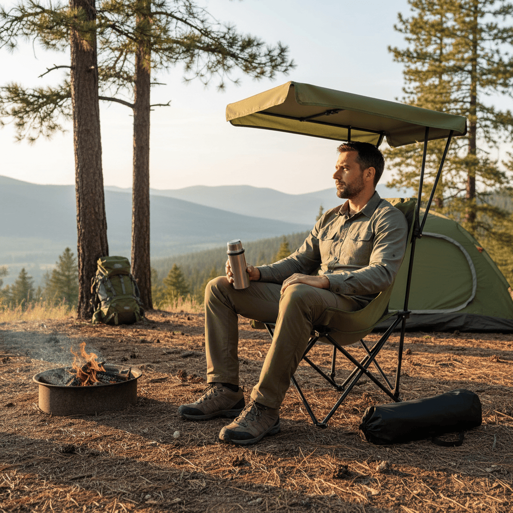 Mon Esprit Nature Vert Olive Chaise de camping avec auvent pare-soleil - Loannex