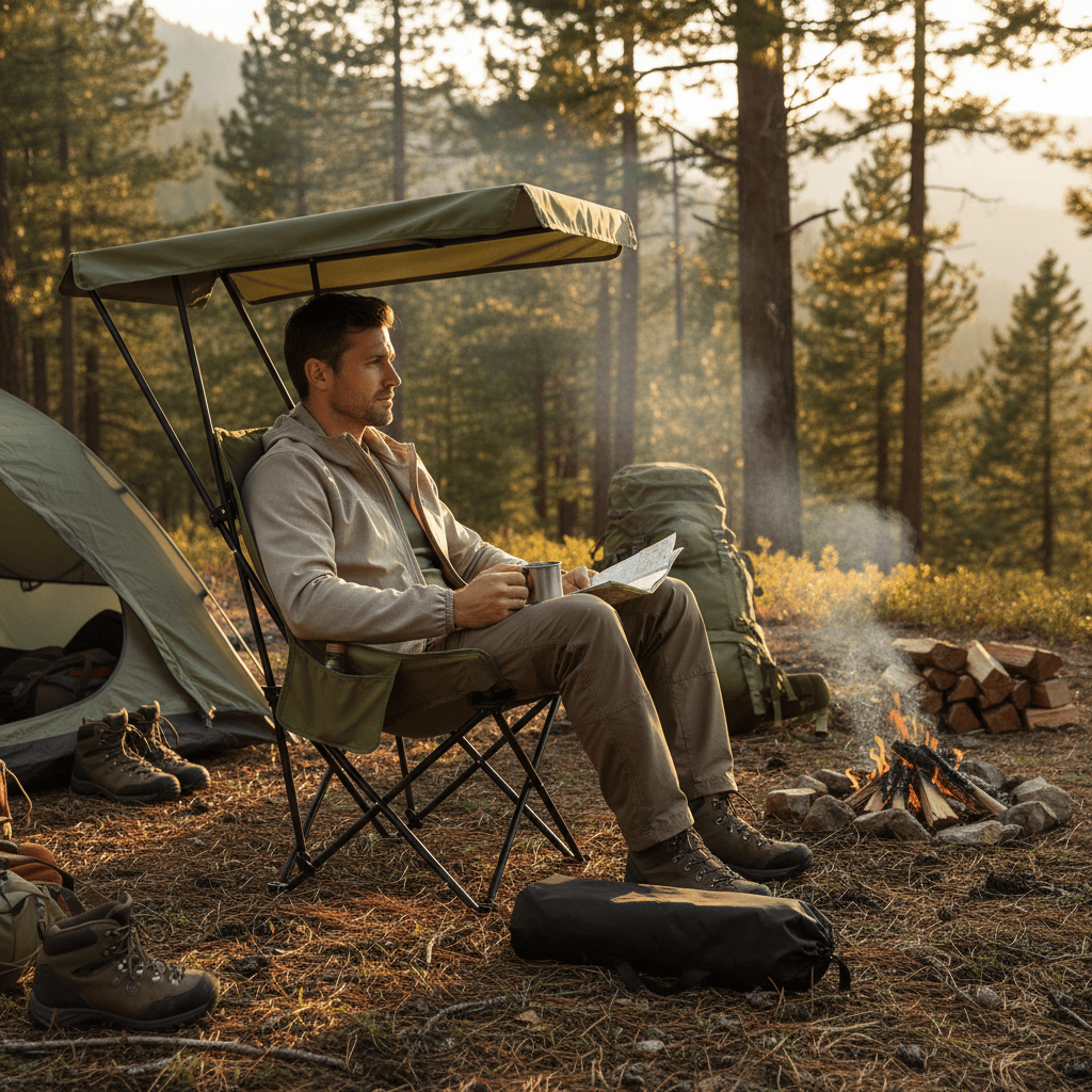 Mon Esprit Nature Vert Olive Chaise de camping avec auvent pare-soleil - Loannex