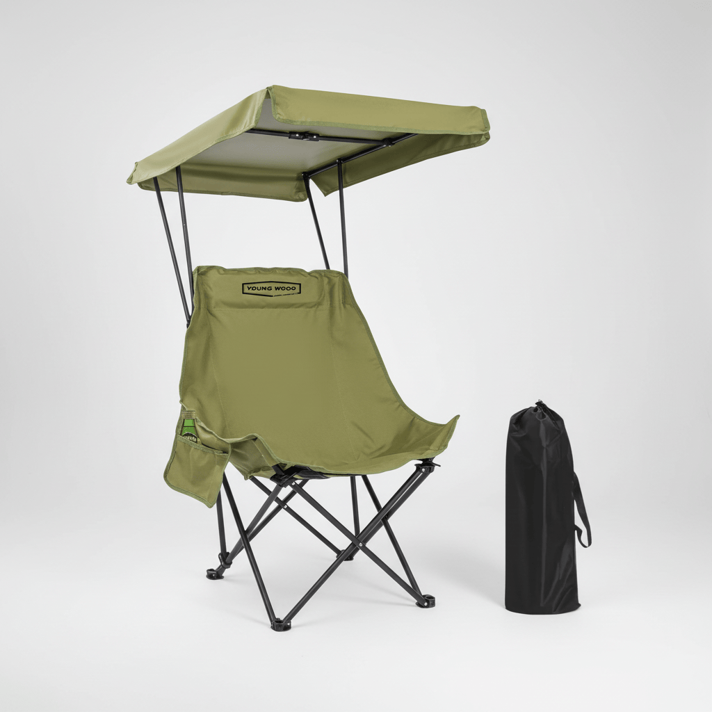 Mon Esprit Nature Vert Olive Chaise de camping avec auvent pare-soleil - Loannex