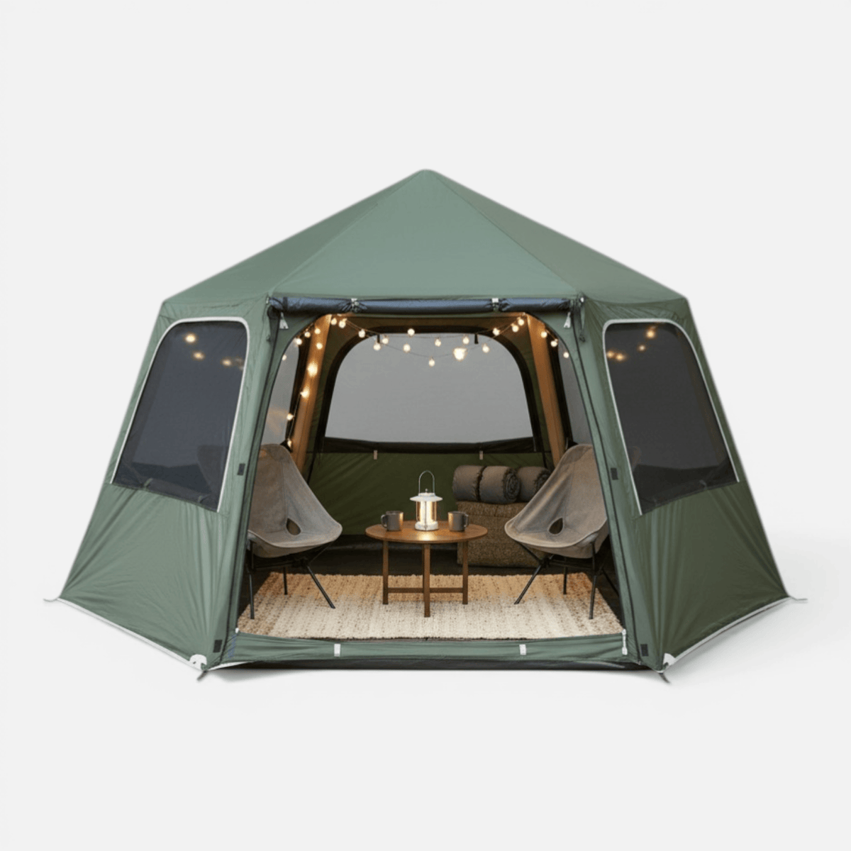 Mon Esprit Nature Vert Olive Tente de camping gonflable 4 saisons - Shelto