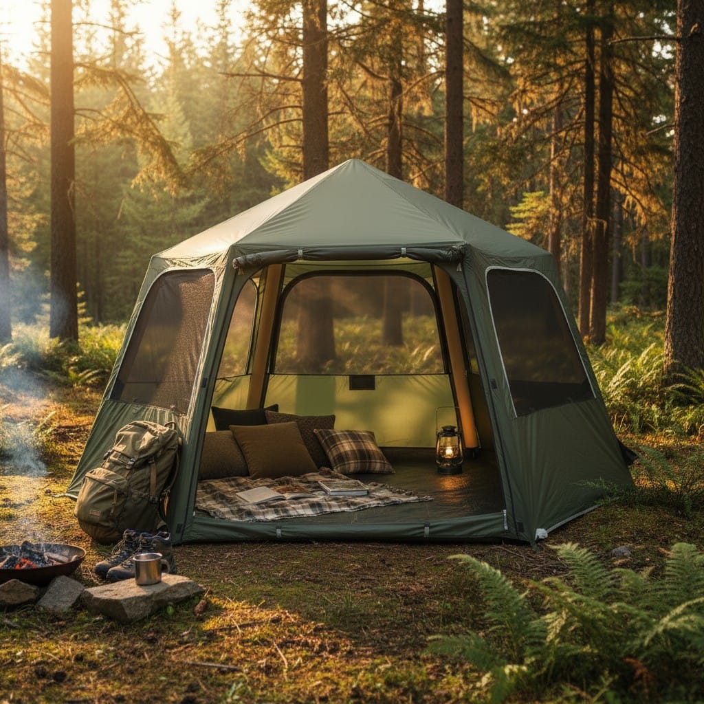 Mon Esprit Nature Vert Olive Tente de camping gonflable 4 saisons - Shelto Image