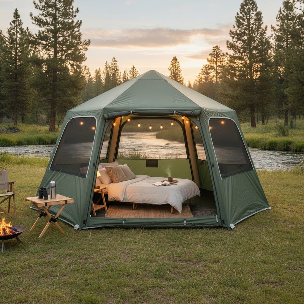 Mon Esprit Nature Vert Olive Tente de camping gonflable 4 saisons - Shelto