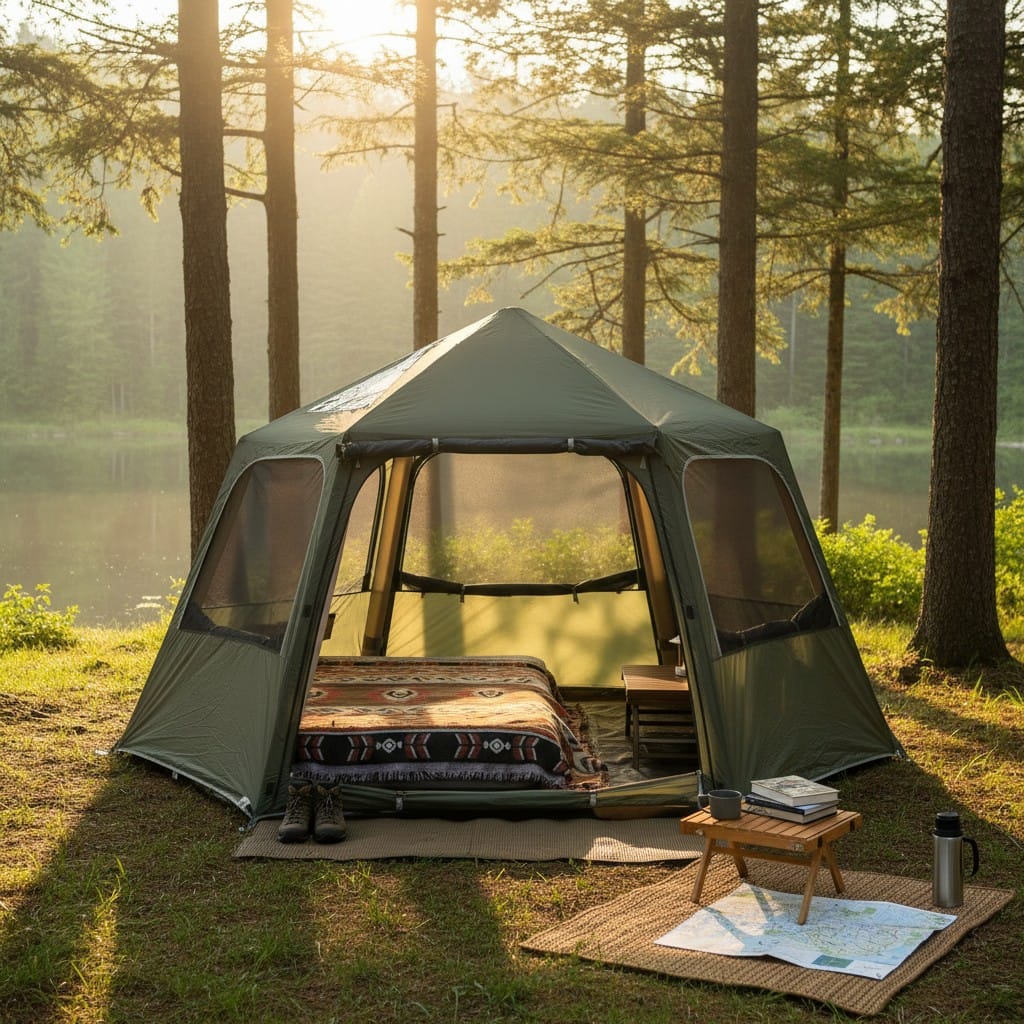 Mon Esprit Nature Vert Olive Tente de camping gonflable 4 saisons - Shelto