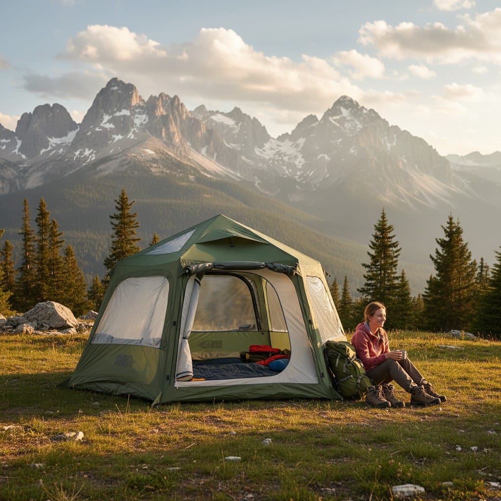 Mon Esprit Nature Vert Olive Tente de camping gonflable 4 saisons - Shelto Image