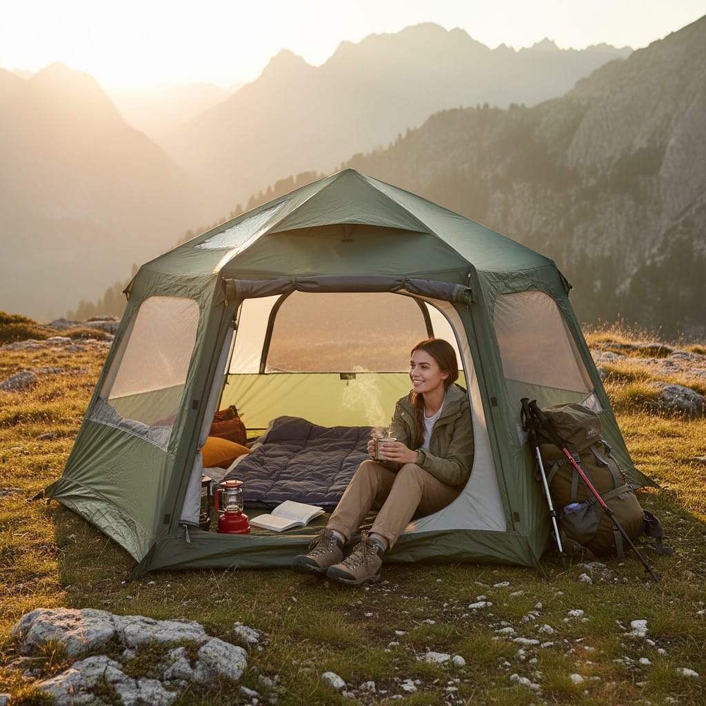 Mon Esprit Nature Vert Olive Tente de camping gonflable 4 saisons - Shelto
