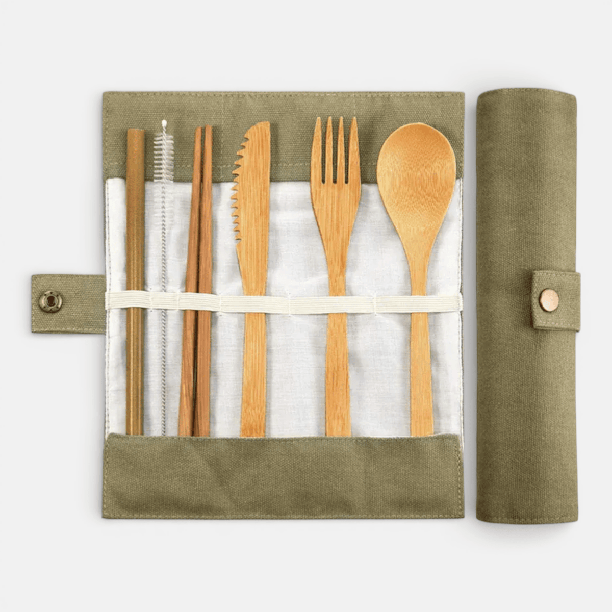 Mon Esprit Nature Vert Olive Vaisselle de voyage en bambou